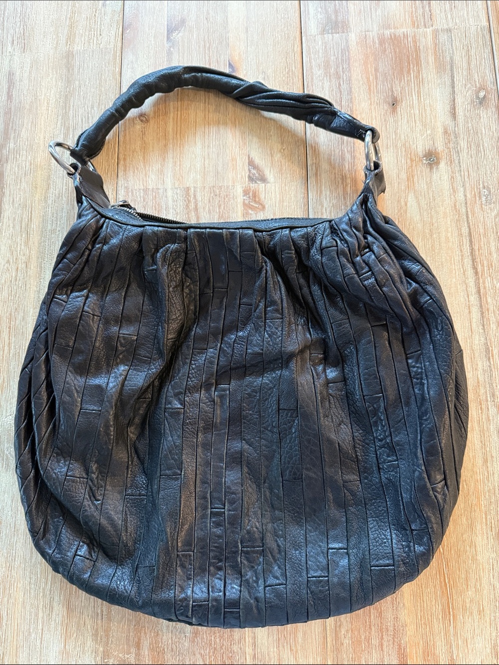 Miu Miu Black Patchwork Pleated Leather Hobo Bag - Picture 5 of 5